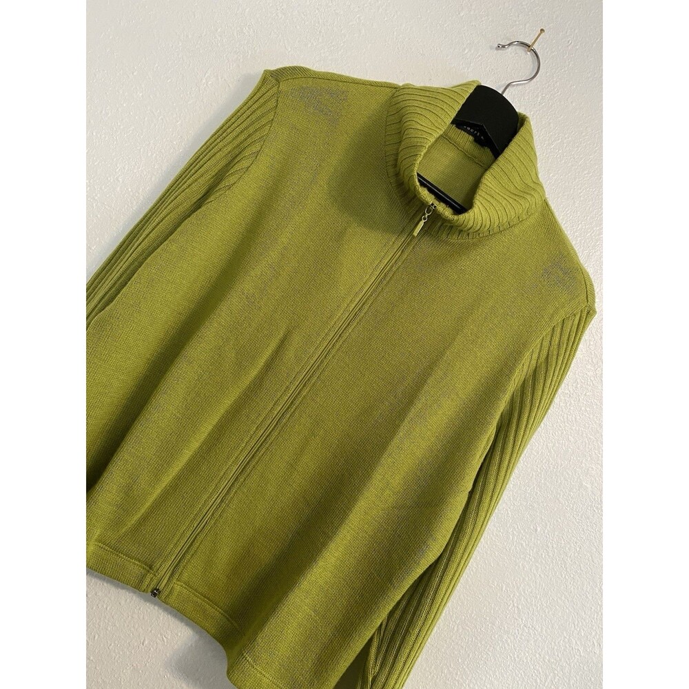 Vintage Robert Krugman L Women’s Cashmere Blend Sweater Lime Green, Full Zip, C9